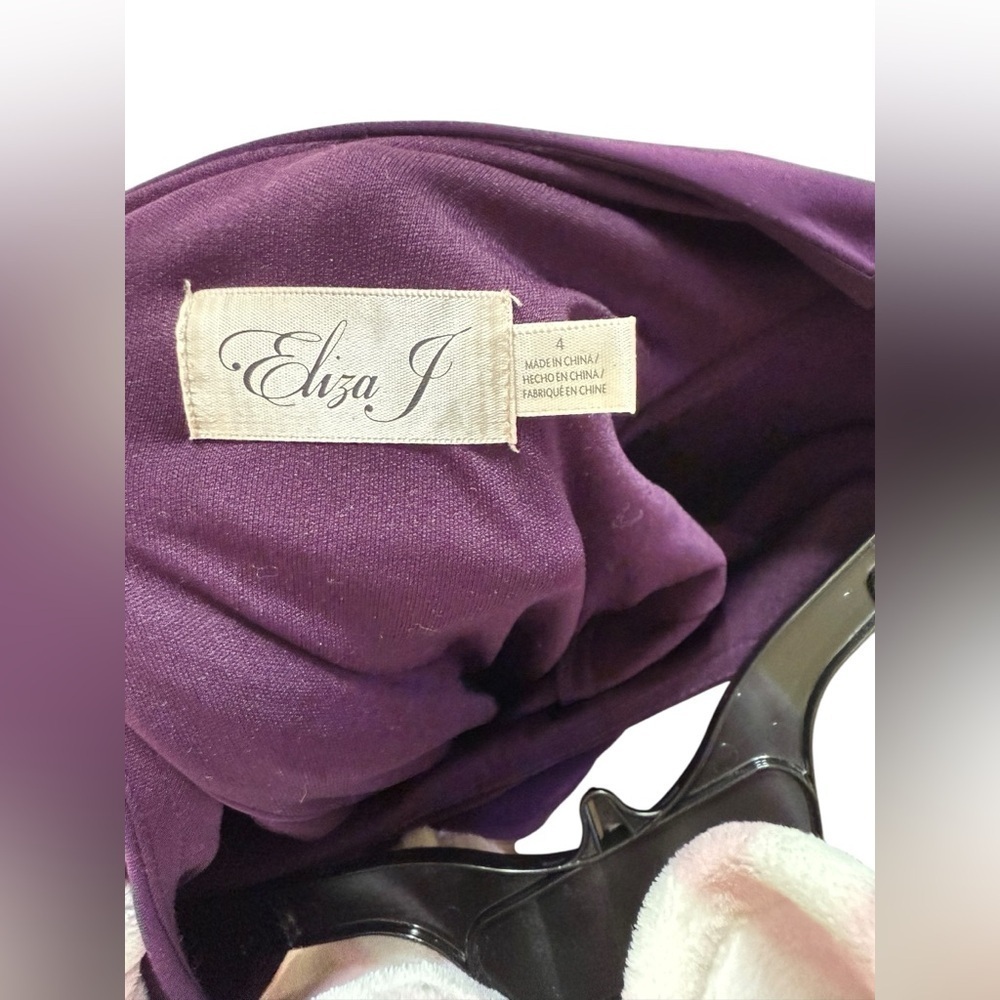 ELIZA J Women's Purple Ruched Rhinestone Cuff Long Stretch Jersey Gown Dress - Picture 8 of 8